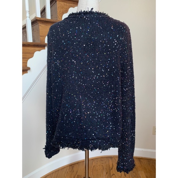Zara shimmery knit frayed jacket in navy, S - Picture 10 of 13